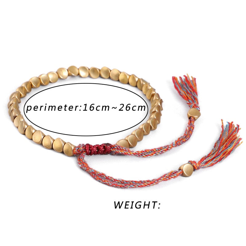 "Embrace Serenity, Wear Eternity: Experience the Spiritual Connection of our Handmade Tibetan Buddhist Braided Copper Beads Lucky Rope Bracelet"